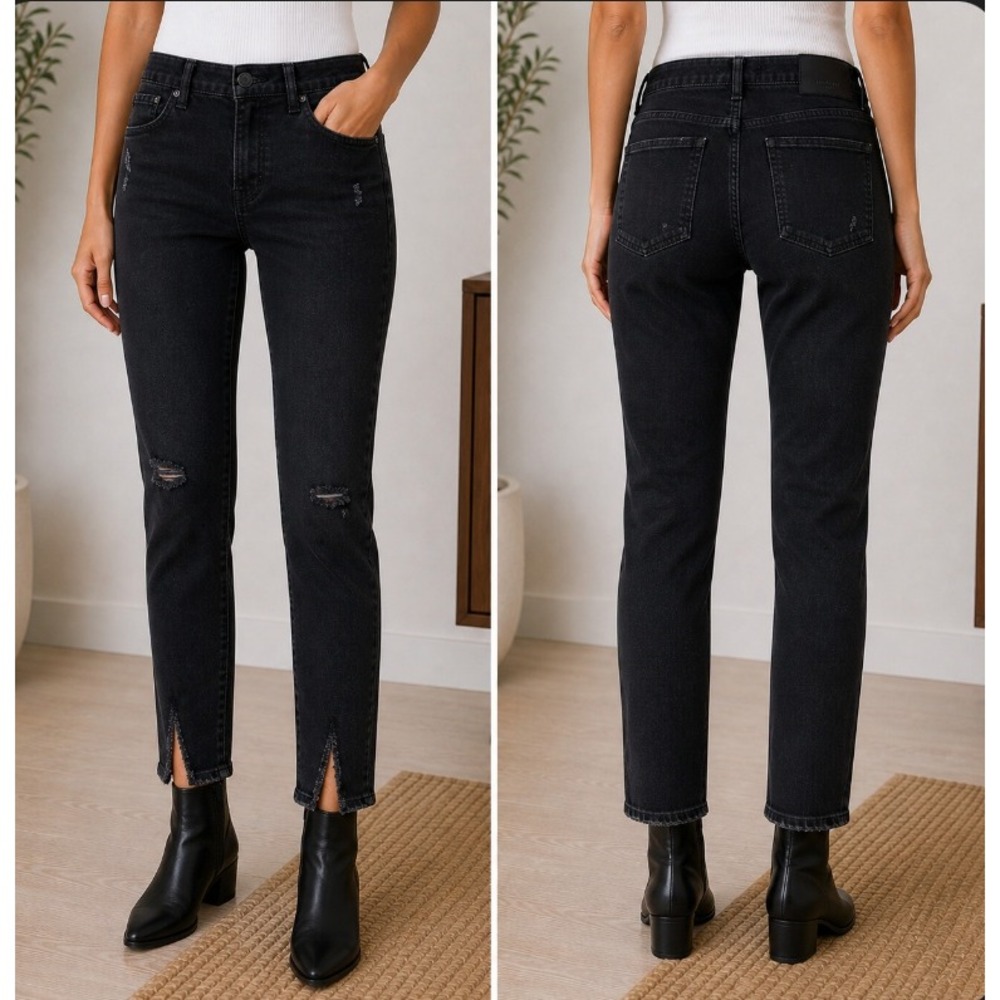 Moussy Vintage Ithan Jeans Women 27 Black Distressed Skinny Japan Split Hem